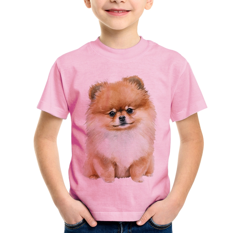 Camiseta Infantil Cachorro Spitz Alemão Lulu da pomerânia - Rosa Bebê