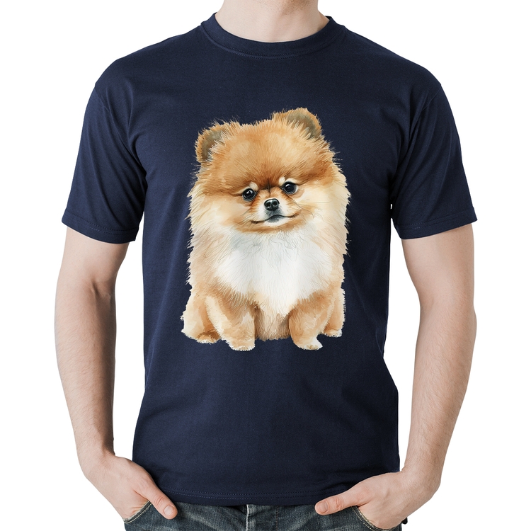 Camiseta Algodão Cachorro Spitz Alemão Lulu da pomerânia - Marinho