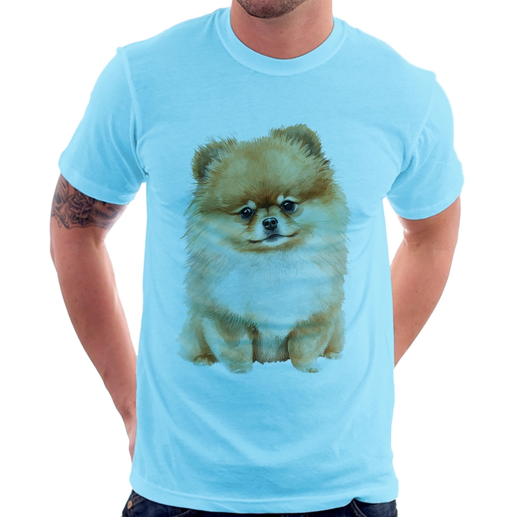 Camiseta Cachorro Spitz Alemão Lulu da pomerânia - Azul Bebê