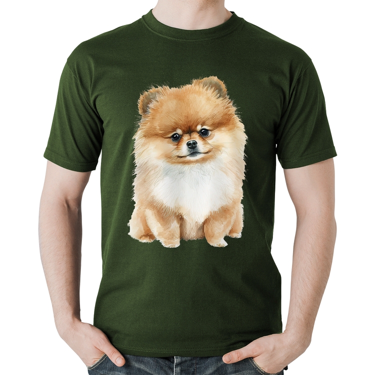 Camiseta Algodão Cachorro Spitz Alemão Lulu da pomerânia - Musgo