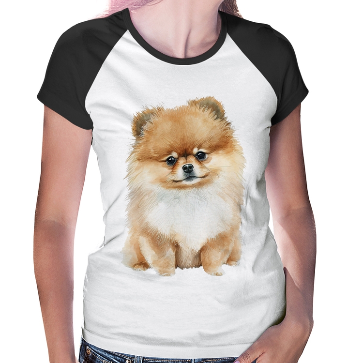 Baby Look Raglan Cachorro Spitz Alemão Lulu da pomerânia
