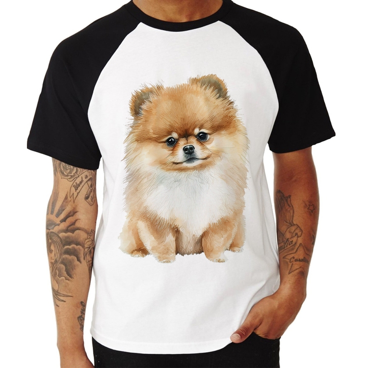 Camiseta Raglan Cachorro Spitz Alemão Lulu da pomerânia
