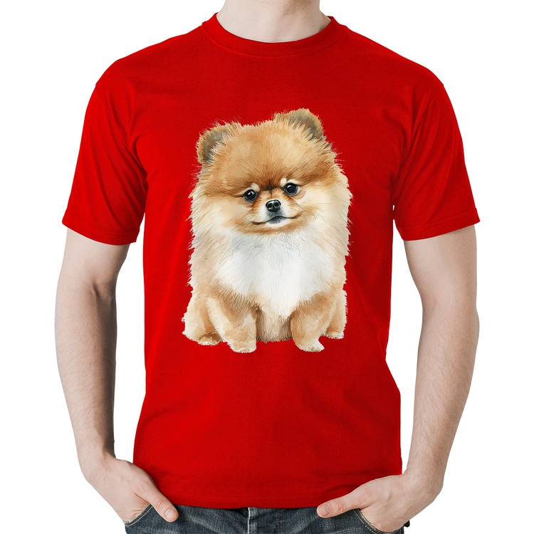 Camiseta Algodão Cachorro Spitz Alemão Lulu da pomerânia - Vermelha