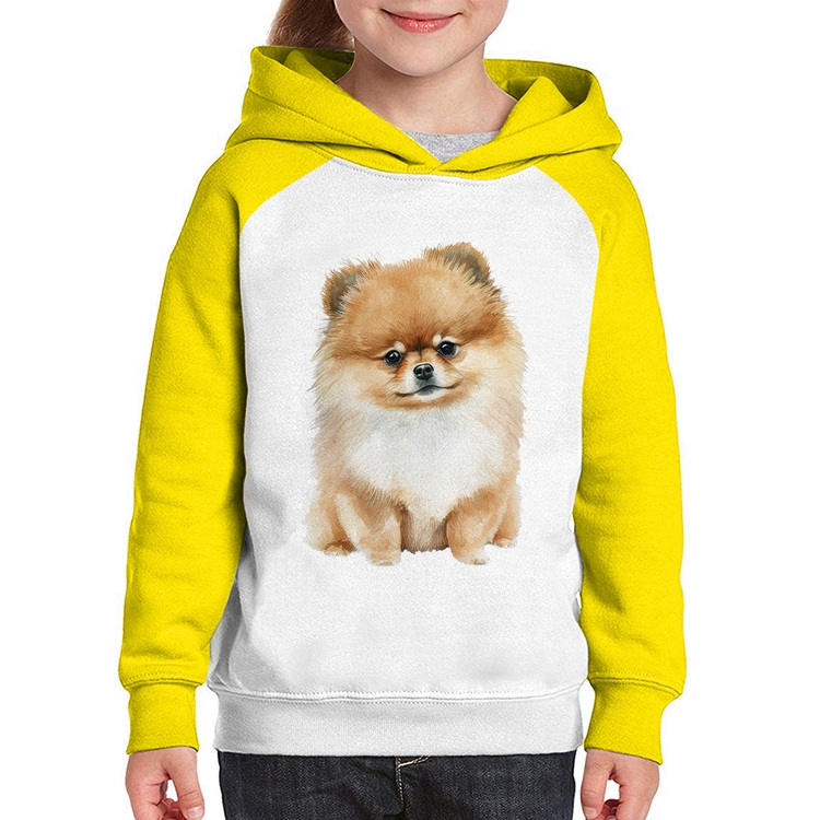 Moletom Infantil Cachorro Spitz Alemão Lulu da pomerânia - Branco/Amarelo