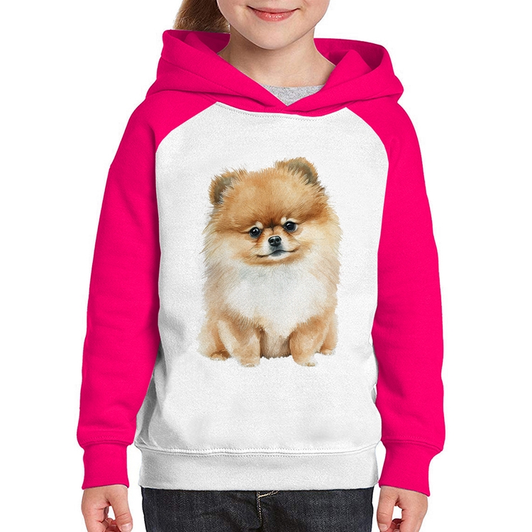 Moletom Infantil Cachorro Spitz Alemão Lulu da pomerânia - Branco/Rosa