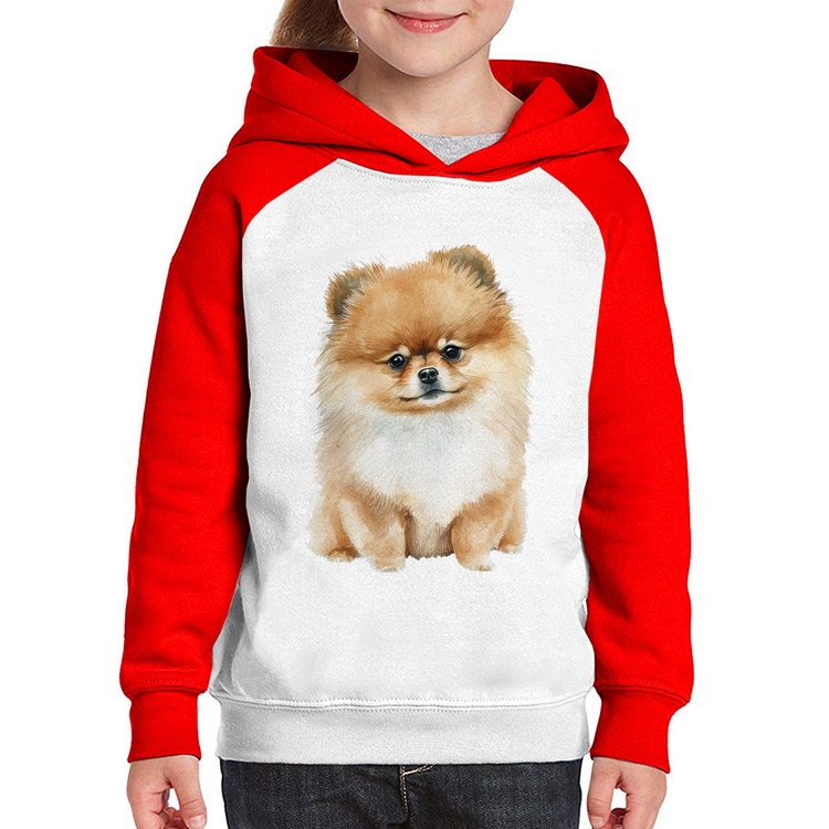 Moletom Infantil Cachorro Spitz Alemão Lulu da pomerânia - Branco/Vermelho