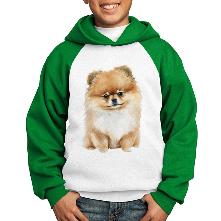 Moletom Infantil Cachorro Spitz Alemão Lulu da pomerânia - Branco/Verde
