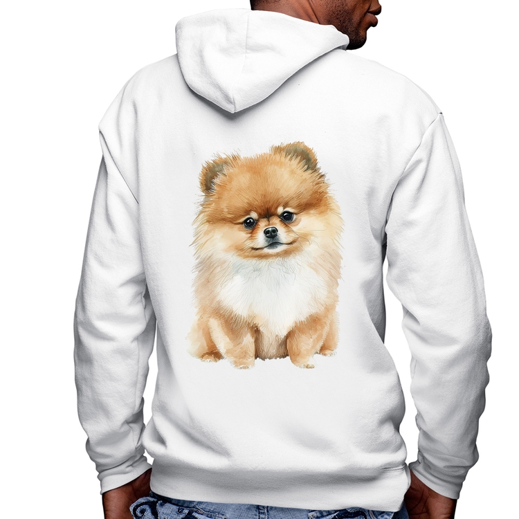 Blusa Moletom Cachorro Spitz Alemão Lulu da pomerânia Masculina com Capuz e Zíper - Branca