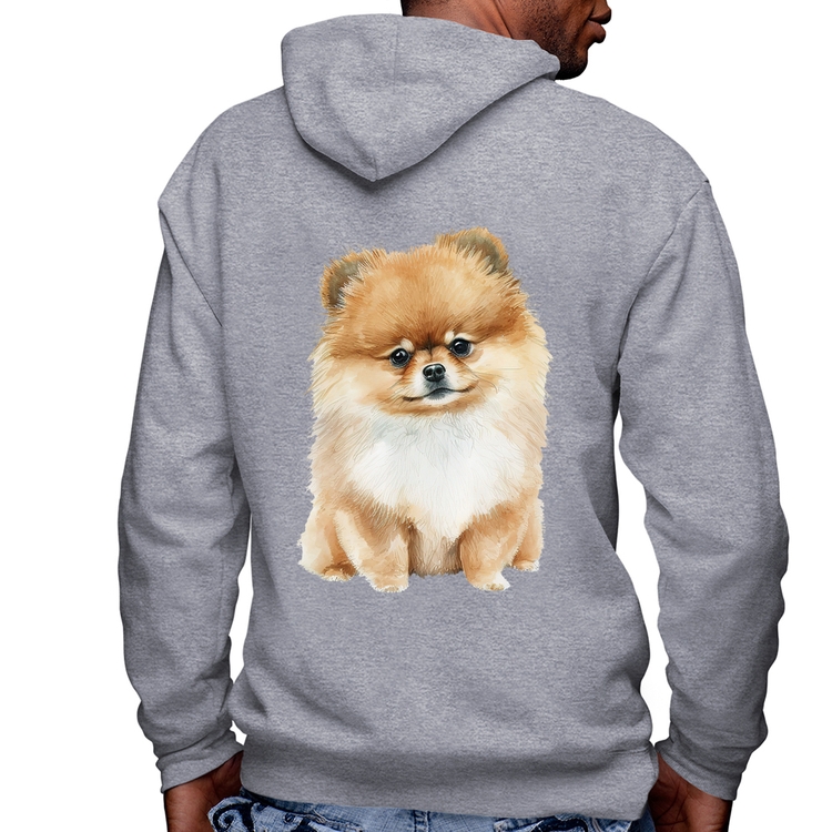 Blusa Moletom Cachorro Spitz Alemão Lulu da pomerânia Masculina com Capuz e Zíper - Mescla