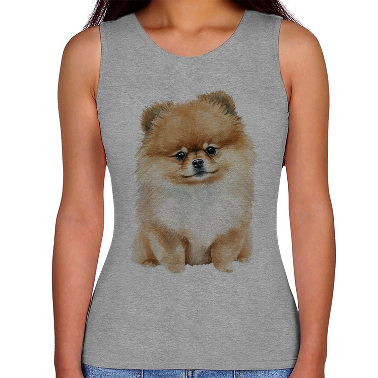 Regata Feminina Cachorro Spitz Alemão Lulu da pomerânia - Cinza