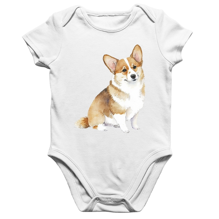 Body Bebê Algodão Cachorro Welsh Corgi Pembroke - Branco