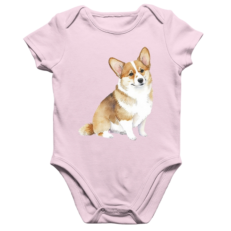 Body Bebê Algodão Cachorro Welsh Corgi Pembroke - Rosa Bebê