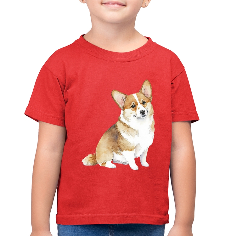 Camiseta Algodão Infantil Cachorro Welsh Corgi Pembroke - Vermelha