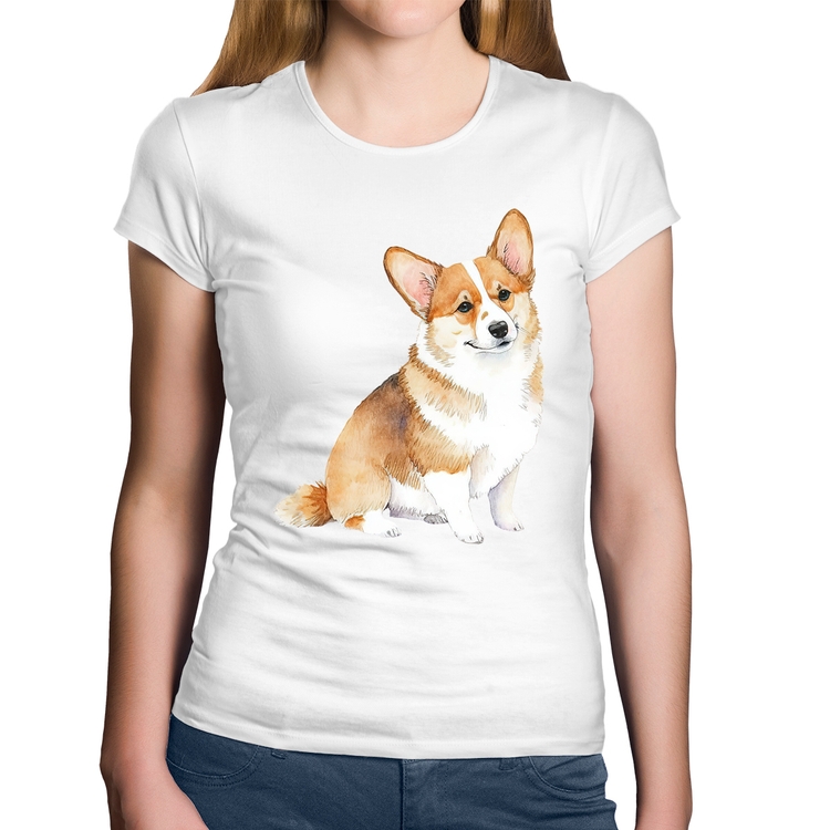 Baby Look Algodão Cachorro Welsh Corgi Pembroke - Branca