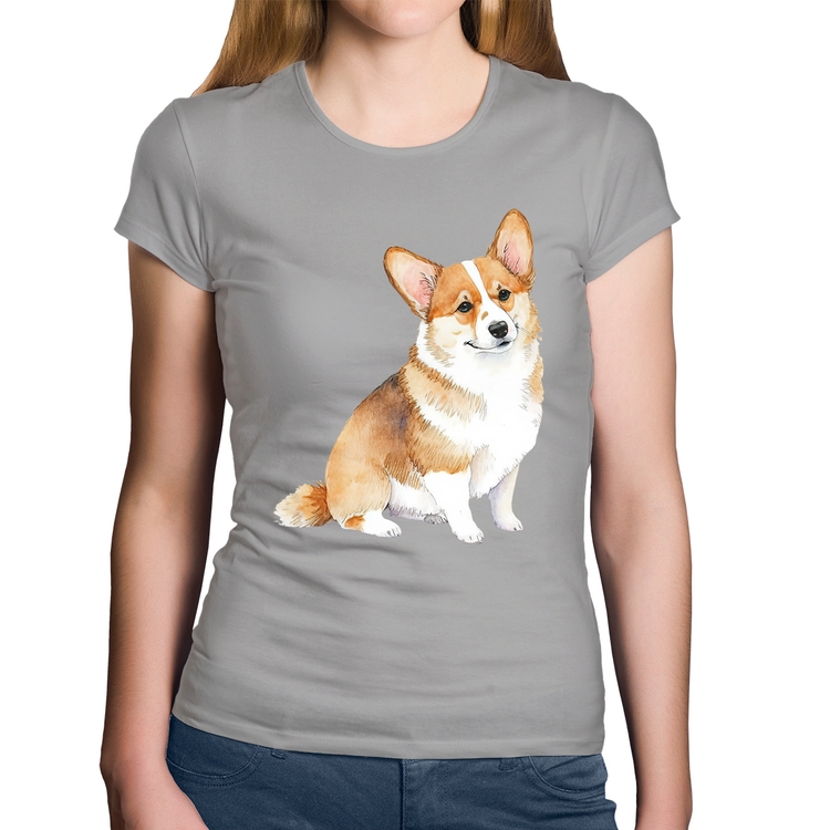 Baby Look Algodão Cachorro Welsh Corgi Pembroke - Cinza