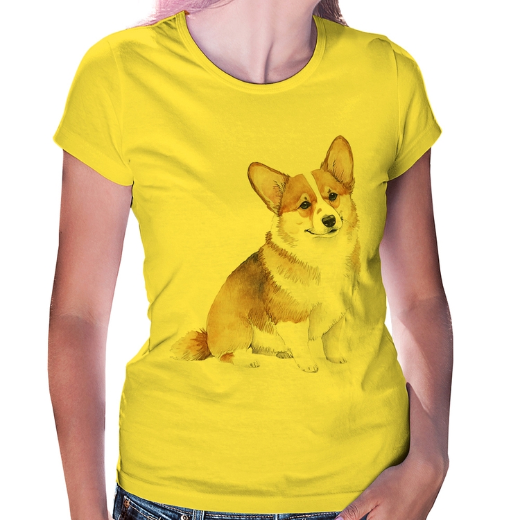 Baby Look Cachorro Welsh Corgi Pembroke - Amarela