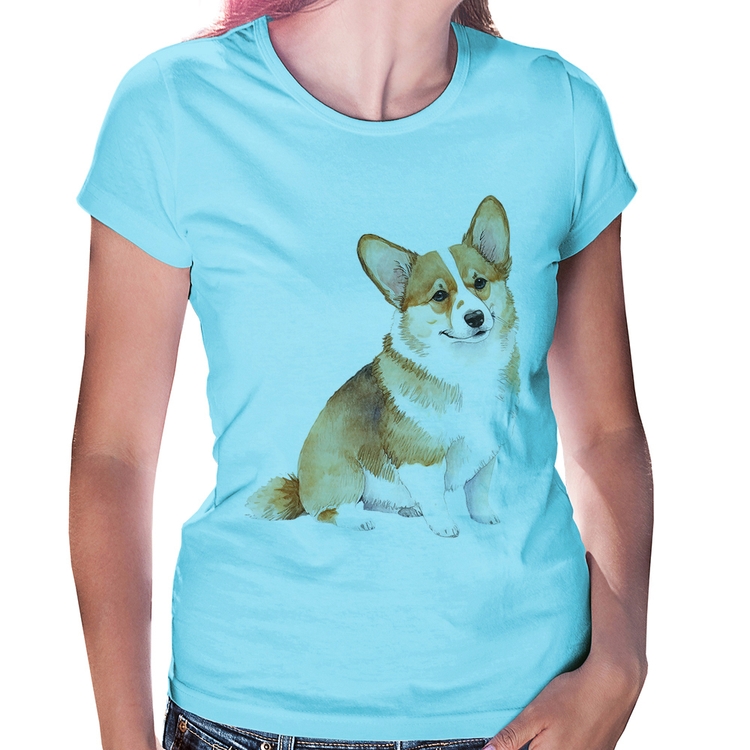 Baby Look Cachorro Welsh Corgi Pembroke - Azul Bebê