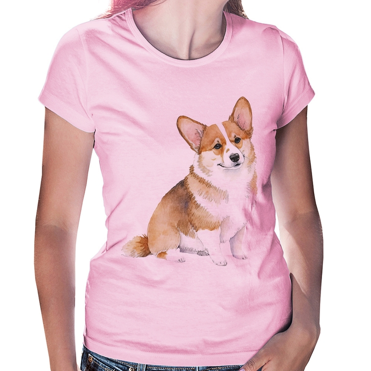 Baby Look Cachorro Welsh Corgi Pembroke - Rosa Bebê