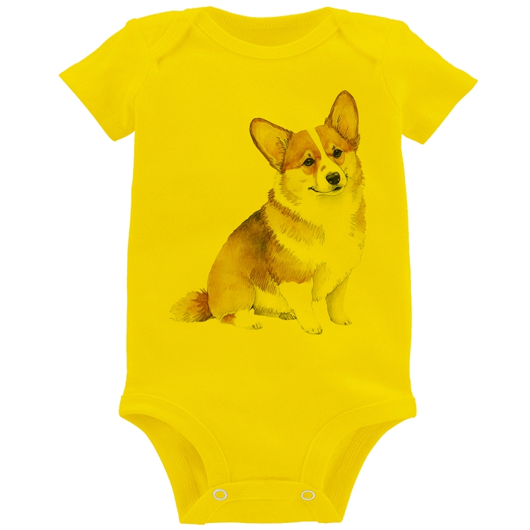 Body Bebê Cachorro Welsh Corgi Pembroke - Amarelo