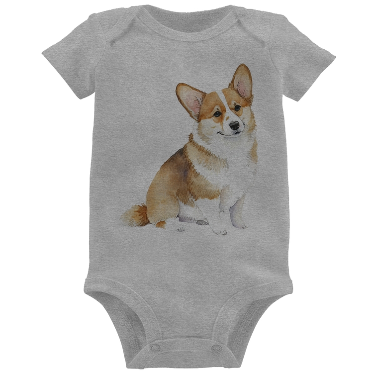 Body Bebê Cachorro Welsh Corgi Pembroke - Cinza