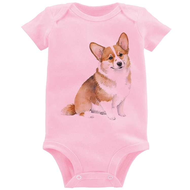 Body Bebê Cachorro Welsh Corgi Pembroke - Rosa Bebê