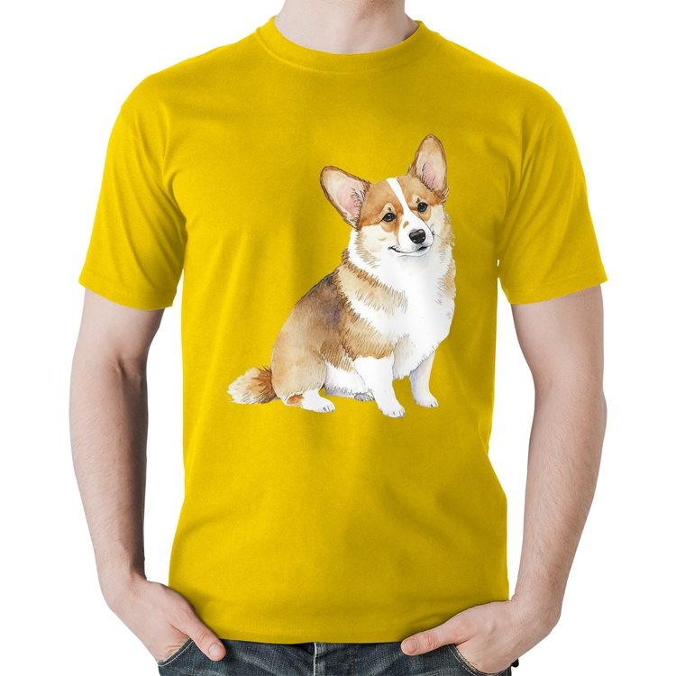 Camiseta Algodão Cachorro Welsh Corgi Pembroke - Amarela