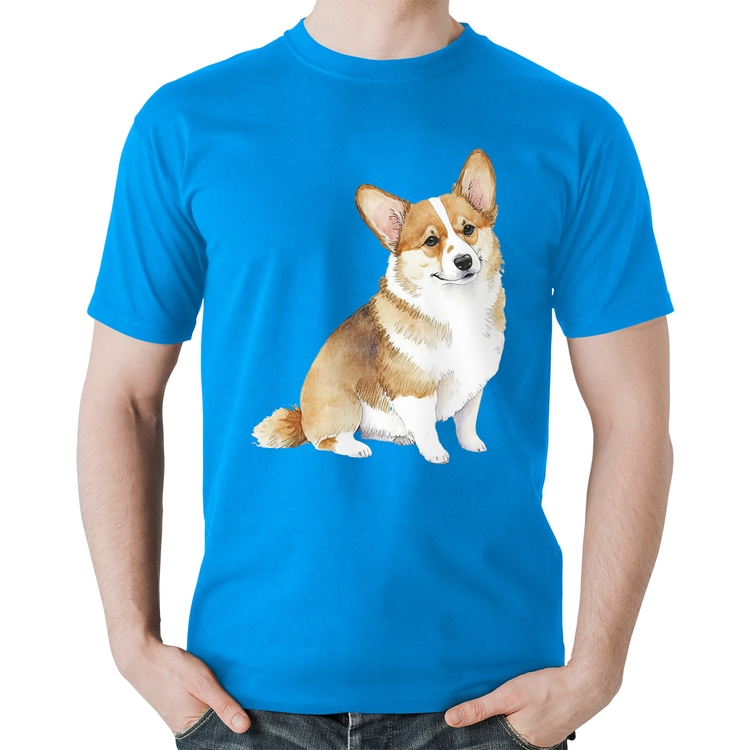 Camiseta Algodão Cachorro Welsh Corgi Pembroke - Azul