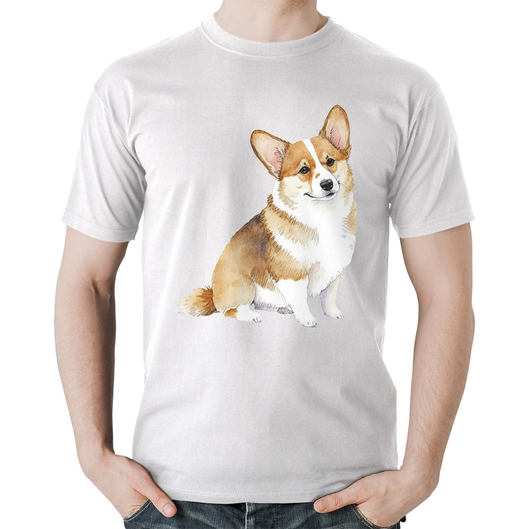 Camiseta Algodão Cachorro Welsh Corgi Pembroke - Branca