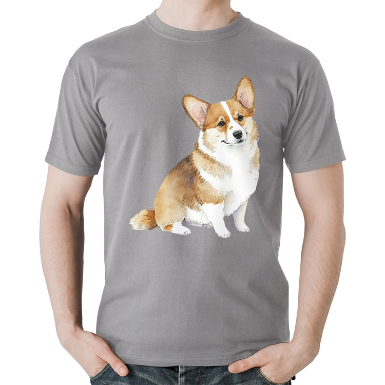 Camiseta Algodão Cachorro Welsh Corgi Pembroke - Cinza