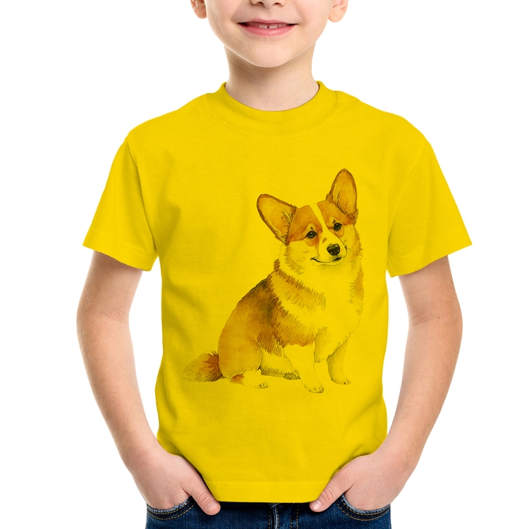 Camiseta Infantil Cachorro Welsh Corgi Pembroke - Amarela