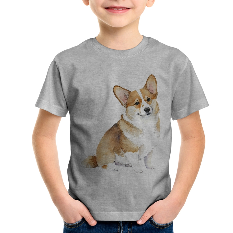 Camiseta Infantil Cachorro Welsh Corgi Pembroke - Cinza