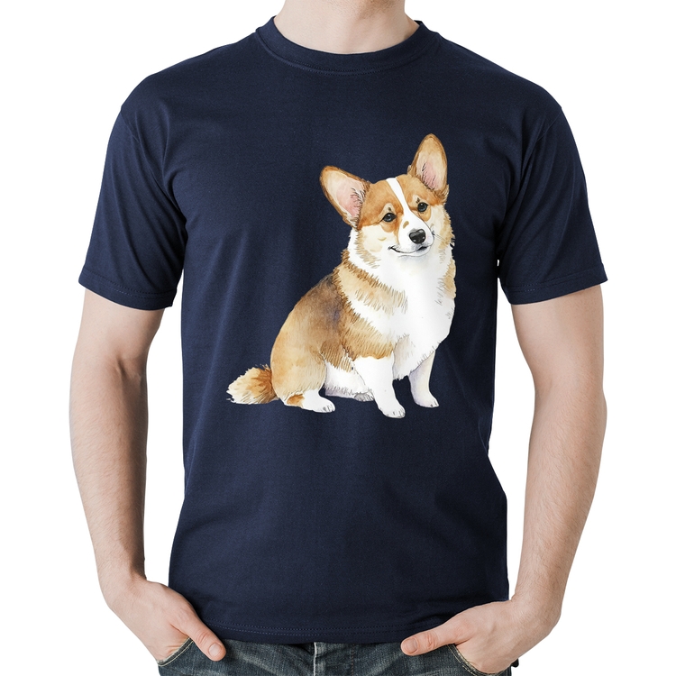 Camiseta Algodão Cachorro Welsh Corgi Pembroke - Marinho
