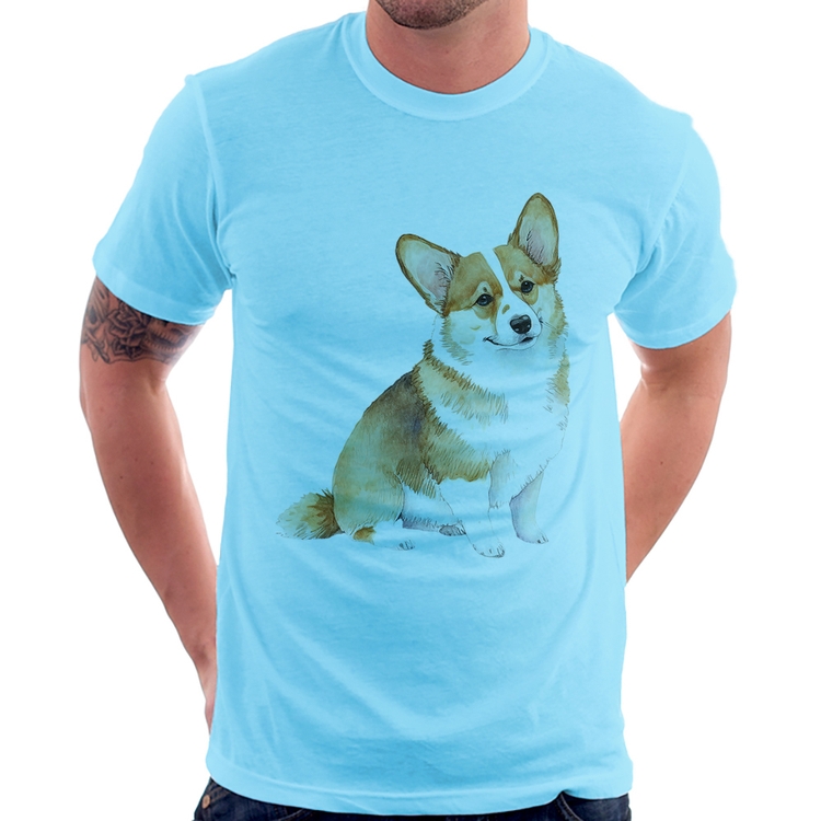 Camiseta Cachorro Welsh Corgi Pembroke - Azul Bebê