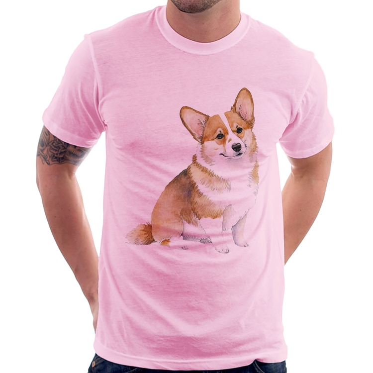 Camiseta Cachorro Welsh Corgi Pembroke - Rosa Bebê
