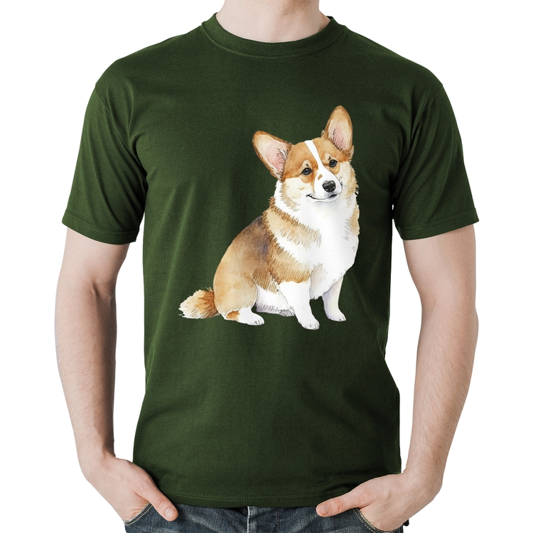 Camiseta Algodão Cachorro Welsh Corgi Pembroke - Musgo