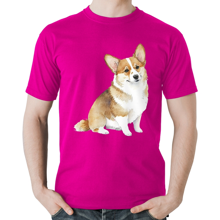 Camiseta Algodão Cachorro Welsh Corgi Pembroke - Rosa