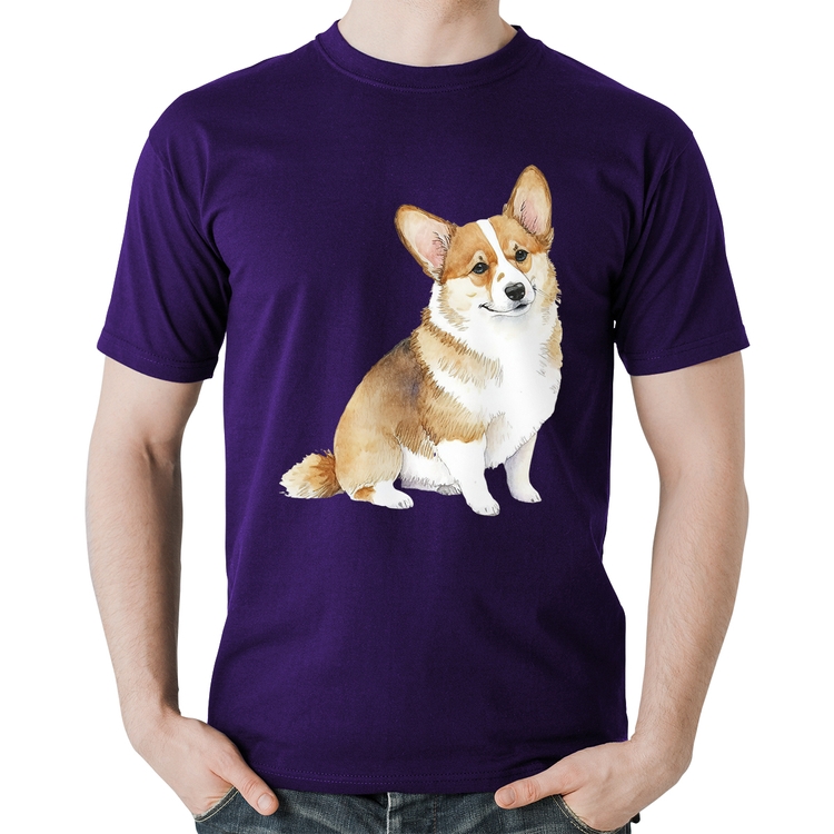 Camiseta Algodão Cachorro Welsh Corgi Pembroke - Roxa