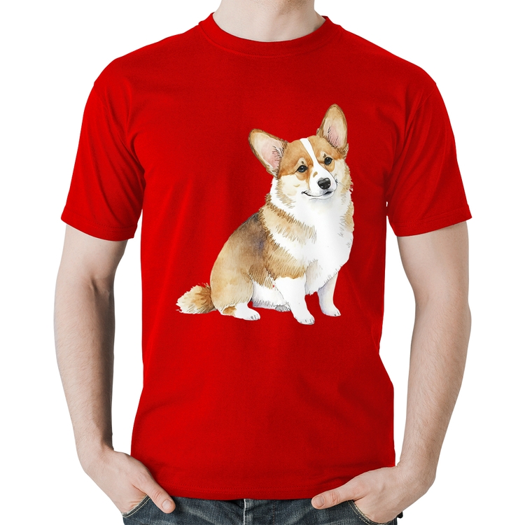 Camiseta Algodão Cachorro Welsh Corgi Pembroke - Vermelha