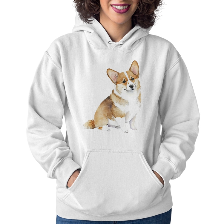Moletom Feminino Cachorro Welsh Corgi Pembroke - Branco