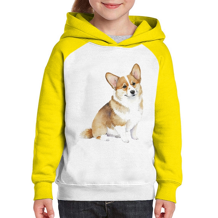 Moletom Infantil Cachorro Welsh Corgi Pembroke - Branco/Amarelo