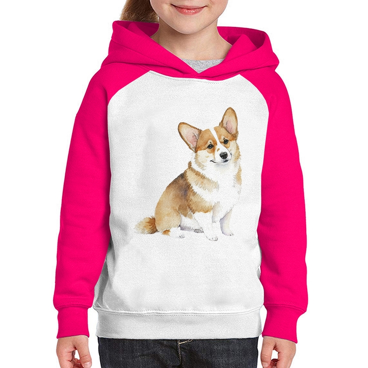 Moletom Infantil Cachorro Welsh Corgi Pembroke - Branco/Rosa