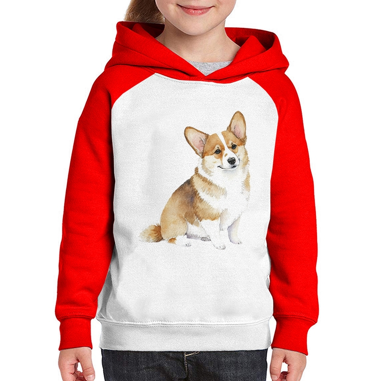 Moletom Infantil Cachorro Welsh Corgi Pembroke - Branco/Vermelho