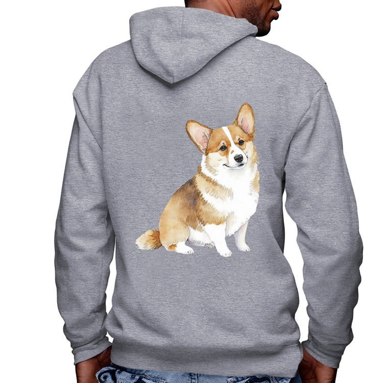 Blusa Moletom Cachorro Welsh Corgi Pembroke Masculina com Capuz e Zíper - Mescla