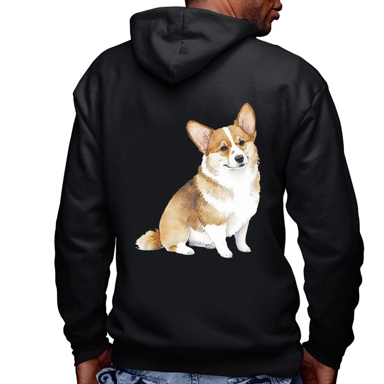 Blusa Moletom Cachorro Welsh Corgi Pembroke Masculina com Capuz e Zíper