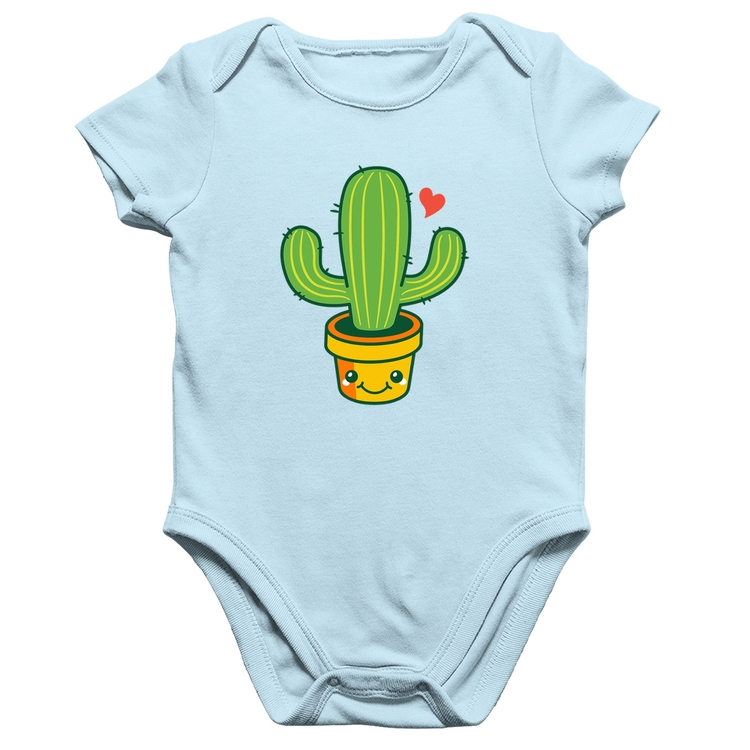 Body Bebê Algodão Cacto Coração - Azul Bebê