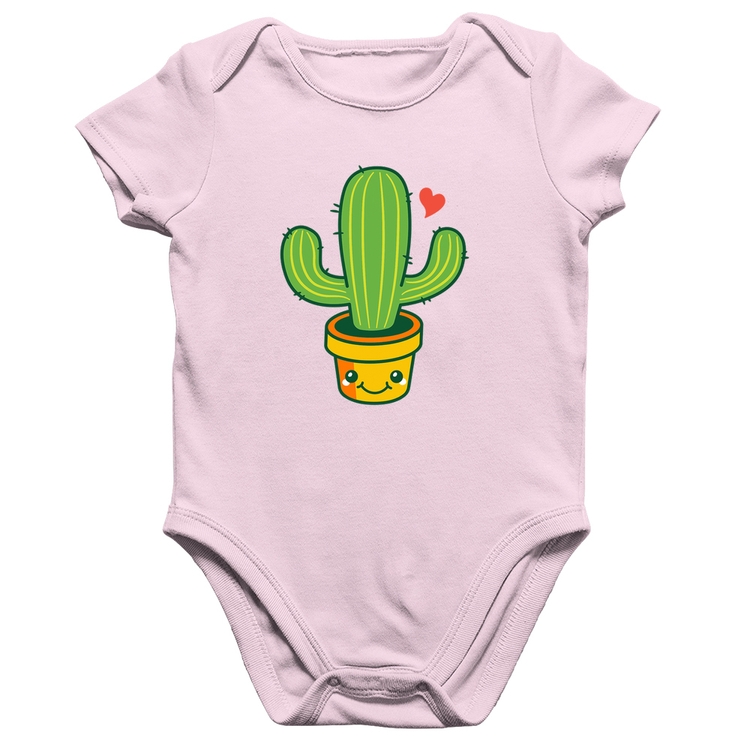 Body Bebê Algodão Cacto Coração - Rosa Bebê