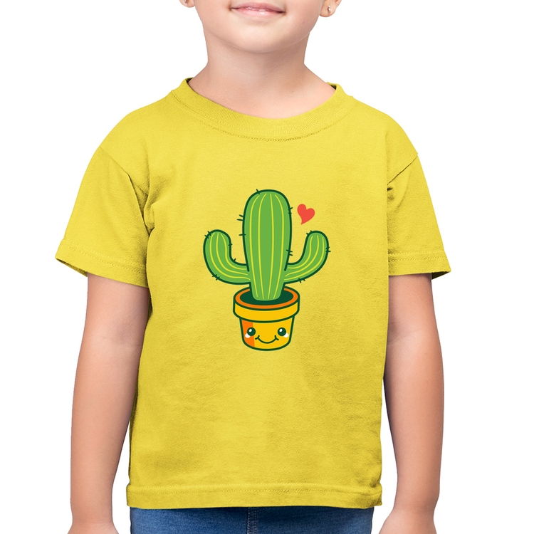 Camiseta Algodão Infantil Cacto Coração - Amarelo Canário