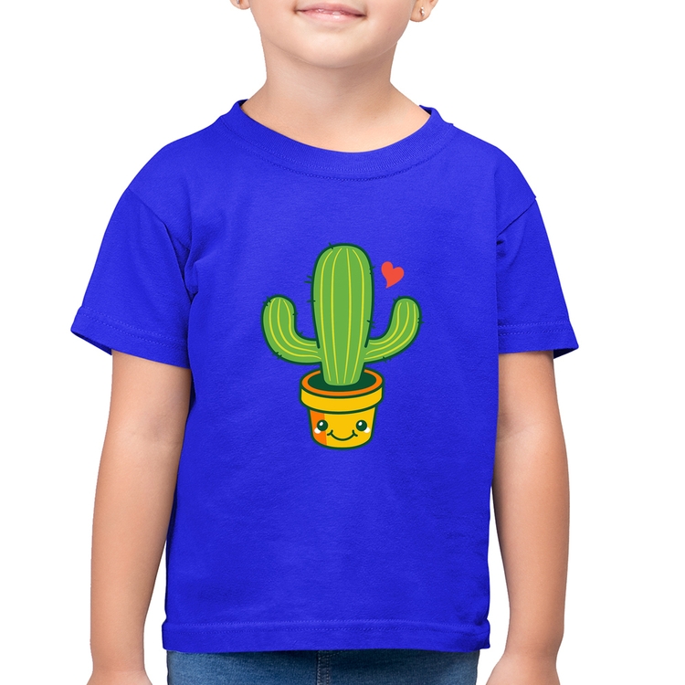 Camiseta Algodão Infantil Cacto Coração - Azul Royal
