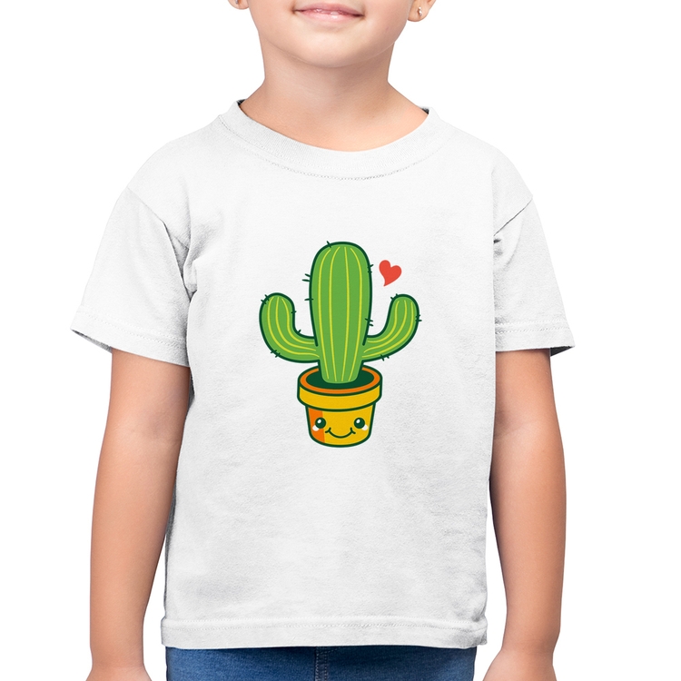 Camiseta Algodão Infantil Cacto Coração - Branca