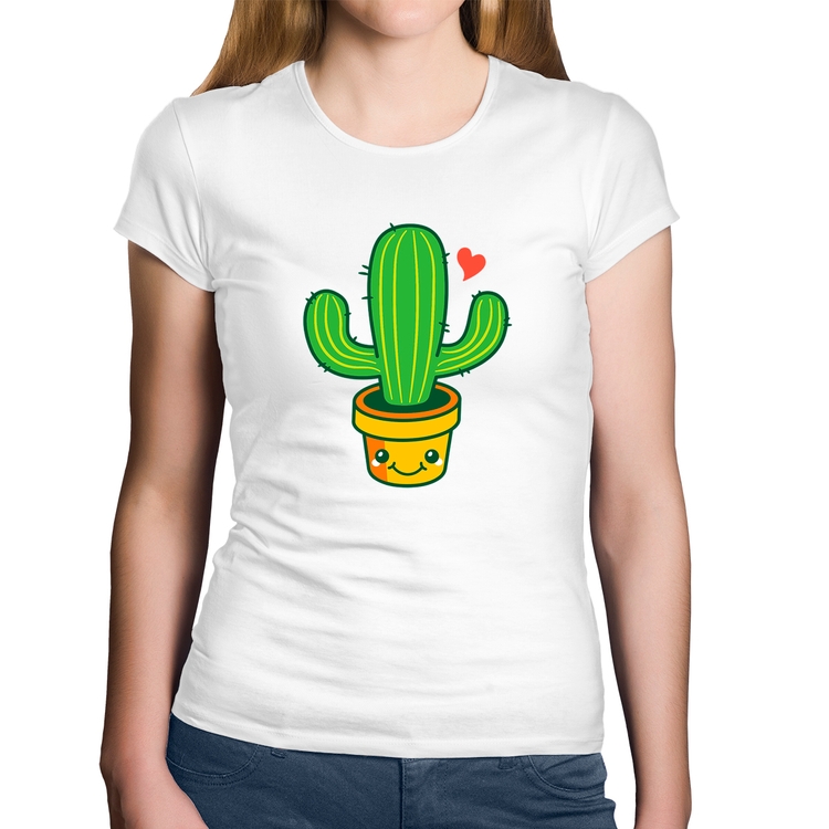 Baby Look Algodão Cacto Coração - Branca